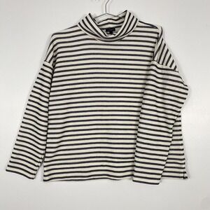 Talbots Sweater Womens Large Blue Stripe MockNeck Nautical Knit Pullover Capsule